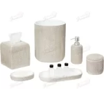 Seven-piece Bathroom Set Faux Leather Waste Bin Tissue Box and Cotton Swab Jar Made of Resin-Famond R&D Factory