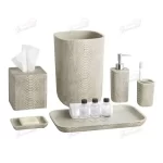 Seven-piece Bathroom Set Faux Leather Waste Bin Tissue Box and Cotton Swab Jar Made of Resin-Famond R&D Factory