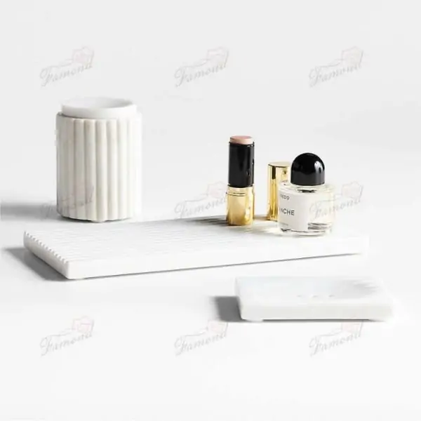 Multifunctional Cotton Swab Container and Jewelry Storage Set for the Bathroom Trays Marble Resin-Famond R&D Factory