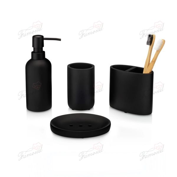 Classic European Matte Black Four-piece Bathroom Set Lotion Mouthwash Cup Toothbrush Holder Soap Dish-Famond R&D Factory