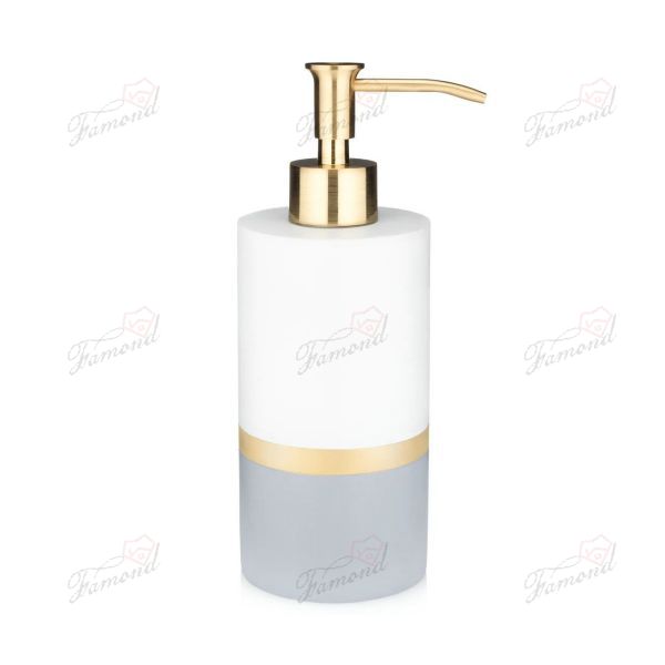 White Sand Mosaic Warm Gray 3 C with Gold Lines Cylindrical Shape Golden Pump Soap Lotion Tumblers Toothhbrush Holders Soapdish-Famond R&D Factory