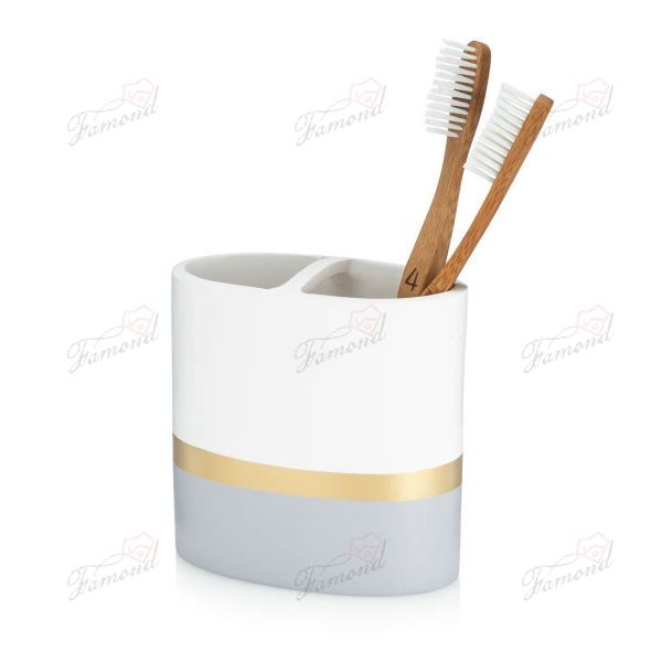 White Sand Mosaic Warm Gray 3 C with Gold Lines Cylindrical Shape Golden Pump Soap Lotion Tumblers Toothhbrush Holders Soapdish-Famond R&D Factory