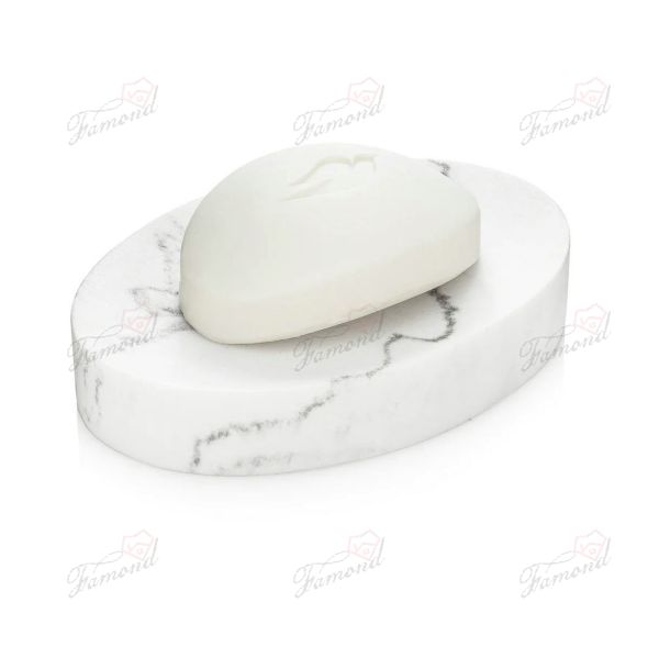 Oval White Marble Soap Dishes with Three Leaky Small Round Leaky Holes Made of Poly Resin Handcrafts Bathroom Sets-Famond R&D Factory