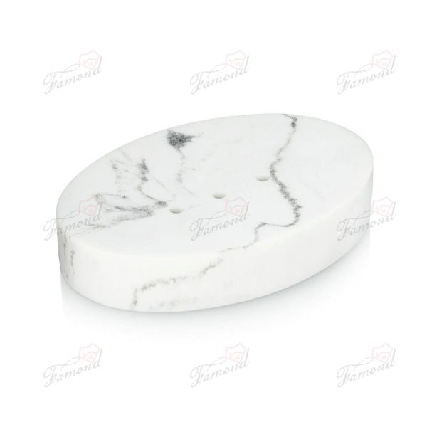 Oval White Marble Soap Dishes with Three Leaky Small Round Leaky Holes Made of Poly Resin Handcrafts Bathroom Sets-Famond R&D Factory