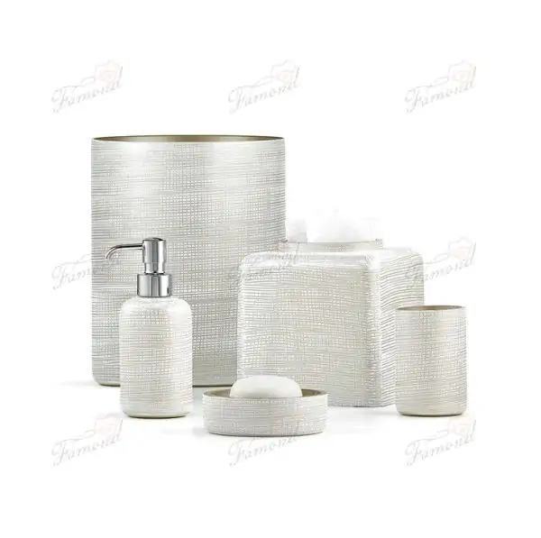 Polyresin Decoration Washroom Sets Rose Gold Artistic Bathroom Set Trash Can and Tissue Box-Famond R&D Factory