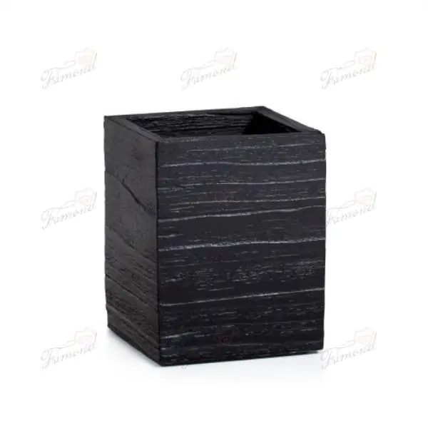 Black Slate-Look Bathroom Accessory Set with Tray and Cotton Jars Square Tissuecovers 7 Pieces Sets-Famond R&D Factory