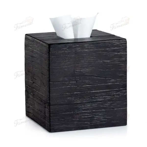 Black Slate-Look Bathroom Accessory Set with Tray and Cotton Jars Square Tissuecovers 7 Pieces Sets-Famond R&D Factory