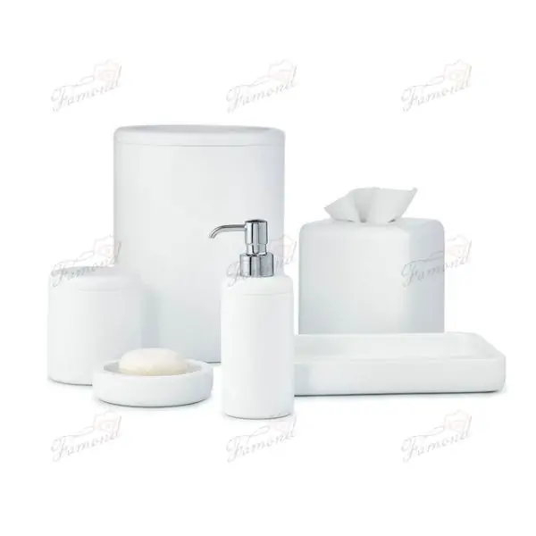 Luxury Bathroom Set with Transparent Monochrome Covered Trash Can and Tissue Boxes-Famond R&D Factory