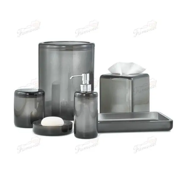 Luxury Bathroom Set with Transparent Monochrome Covered Trash Can and Tissue Boxes-Famond R&D Factory