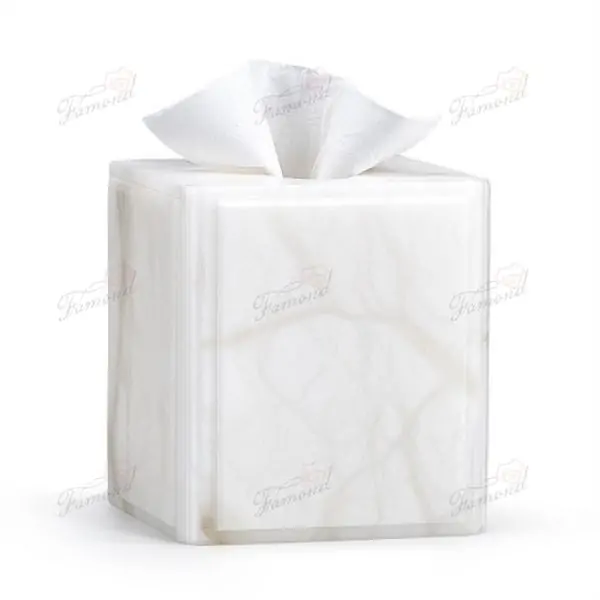 Elegant Square White Marble Bathroom Seven-Piece Set Garbage Can and Tissue Holder Resin Accessory Sets-Famond R&D Factory