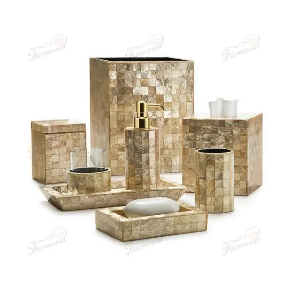 Luxurious Shell Series Seven-Piece Bathroom Set Handmade Resin Craft for Hotels Trays for Jewellery -Famond R&D Factory