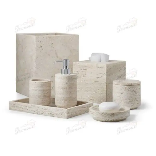 Natural Element Light Coffee Coloured Stone Vintage Weathered Stone Bathroom Seven-Piece Set-Famond R&D Factory