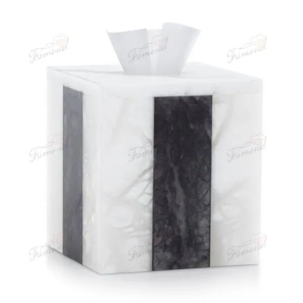 Black and White Spliced Marble Bathroom Seven-piece set Resin Imitation Soap Dispenser Square Soapdish Wastebin Set-Famond R&D Factory