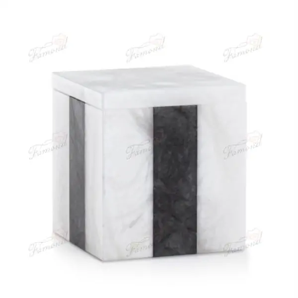 Black and White Spliced Marble Bathroom Seven-piece set Resin Imitation Soap Dispenser Square Soapdish Wastebin Set-Famond R&D Factory