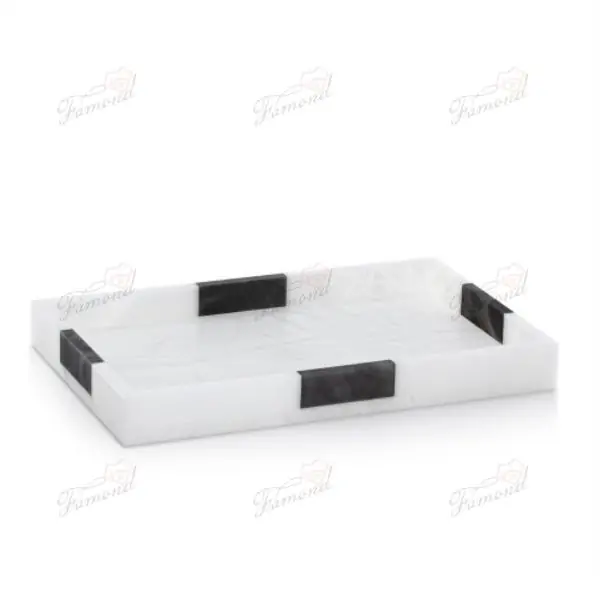 Black and White Spliced Marble Bathroom Seven-piece set Resin Imitation Soap Dispenser Square Soapdish Wastebin Set-Famond R&D Factory