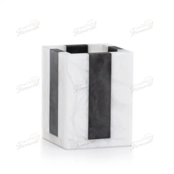 Black and White Spliced Marble Bathroom Seven-piece set Resin Imitation Soap Dispenser Square Soapdish Wastebin Set-Famond R&D Factory