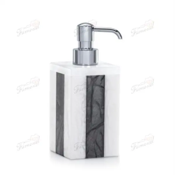 Black and White Spliced Marble Bathroom Seven-piece set Resin Imitation Soap Dispenser Square Soapdish Wastebin Set-Famond R&D Factory