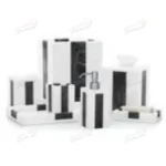 Black and White Spliced Marble Bathroom Seven-piece set Resin Imitation Soap Dispenser Square Soapdish Wastebin Set-Famond R&D Factory