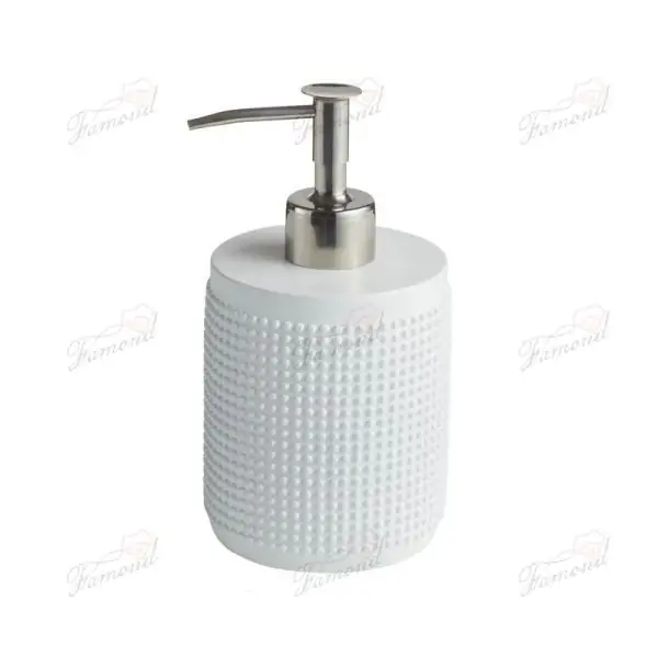 White Cylindrical Bathroom Accessory Set with dots Seven-piece Square Tissue Box Oval Trays and Round Trash Can-Famond R&D Factory