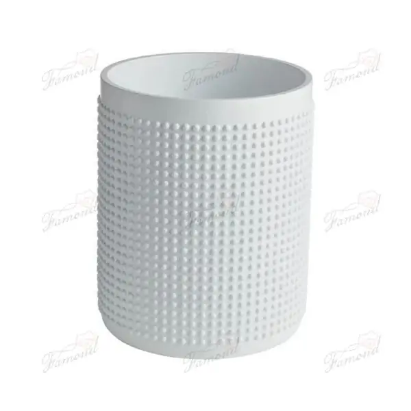 White Cylindrical Bathroom Accessory Set with dots Seven-piece Square Tissue Box Oval Trays and Round Trash Can-Famond R&D Factory