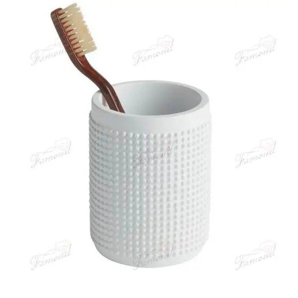 White Cylindrical Bathroom Accessory Set with dots Seven-piece Square Tissue Box Oval Trays and Round Trash Can-Famond R&D Factory