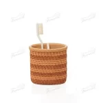 Brown Rattan Two-tone with Solid Wood Pump Head Bathroom Eight-piece Set Oval Toothbrush Holders Trays Set-Famond R&D Factory