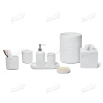 White Convex Diamond Texture White Sand Stone Bathroom Kit Resin Eight-piece Set New Design-Famond R&D Factory