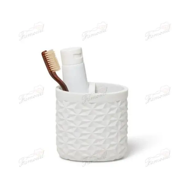 White Convex Diamond Texture White Sand Stone Bathroom Kit Resin Eight-piece Set New Design-Famond R&D Factory