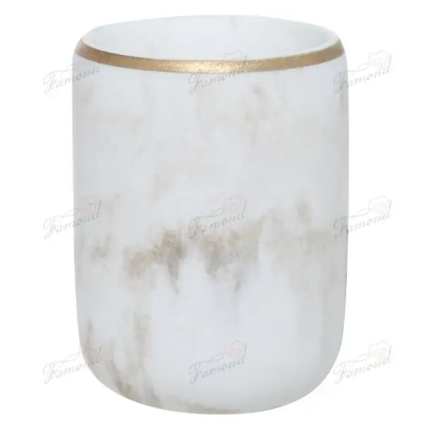 White Marble Top Painted Rose Gold Lines Bathroom Dispenser Bottle Cup Soap Tray Three-piece Set-Famond R&D Factory