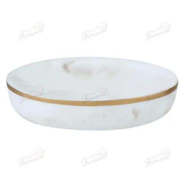 White Marble Top Painted Rose Gold Lines Bathroom Dispenser Bottle Cup Soap Tray Three-piece Set-Famond R&D Factory