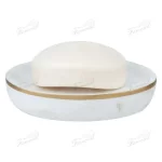 White Marble Top Painted Rose Gold Lines Bathroom Dispenser Bottle Cup Soap Tray Three-piece Set-Famond R&D Factory