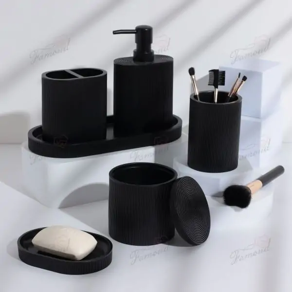 Europe's Best-selling Black Line Classic All-in-one Resin Bathroom Set Simple Design Crafts for Washroom-Famond R&D Factory