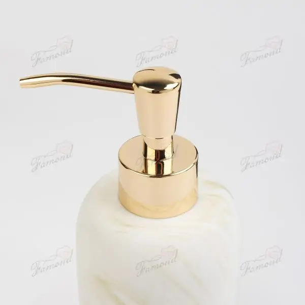 White Marble Top Painted Rose Gold Lines Bathroom Dispenser Bottle Cup Soap Tray Three-piece Set-Famond R&D Factory