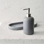 Grey Sand Stone Bathroom Tray Soap lotion Tumblers Three-piece Simple Neutral Resin Bathroom Items-Famond R&D Factory