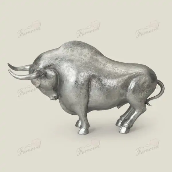 Handcrafted Resin Bull Statue with Silver Foil and Leather-Like Finish - Perfect for Any Modern Home