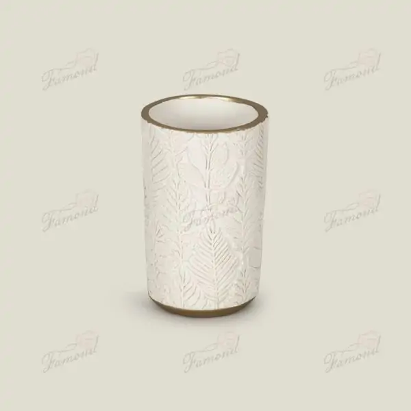 Embossed Leaf Texture White Sand Stone Painted Gold Bathroom Three-piece Resin Bathrooms Suite-Famond R&D Factory