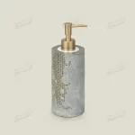 Vintage Retro Bathroom 3-Piece Set: Aged Cement with Exposed Gold Mesh Dispenser Tumbler & Soap Dish-Famond R&D Factory