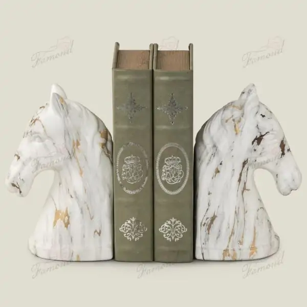 Marble White with Gold Vein Resin Equestrian Half-Figure Bookend ?C Stylish Home Decor & Functional Library Accessory