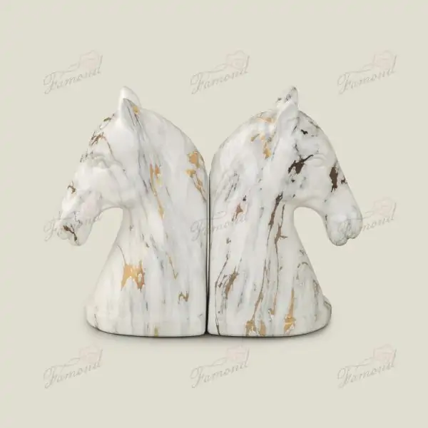 Marble White with Gold Vein Resin Equestrian Half-Figure Bookend ?C Stylish Home Decor & Functional Library Accessory