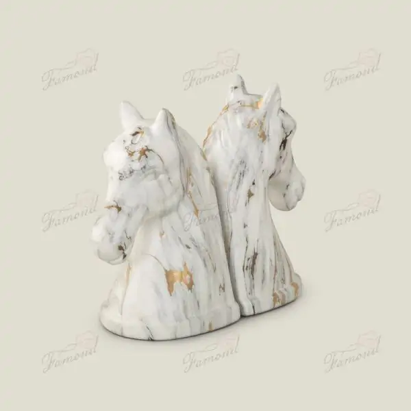 Marble White with Gold Vein Resin Equestrian Half-Figure Bookend ?C Stylish Home Decor & Functional Library Accessory