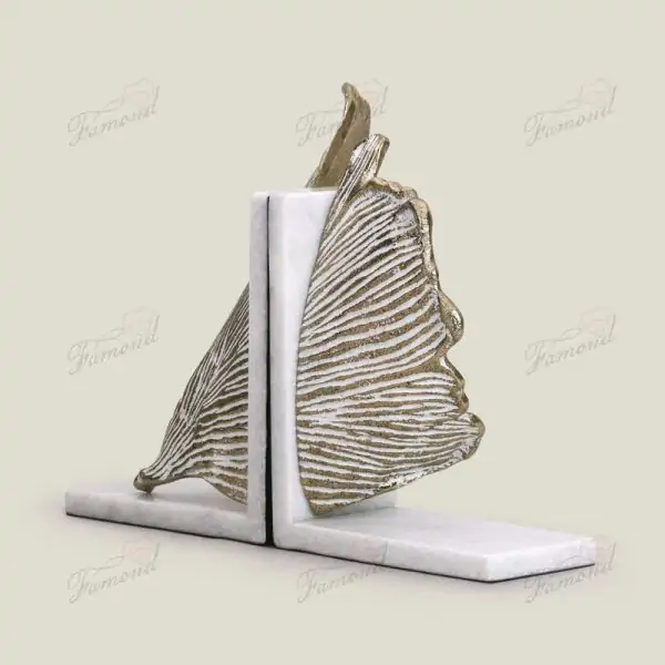 Luxurious Ginkgo Leaf Bookend with Marble Base and Gold Finish - Elegant Desk Resin Craft Accessory