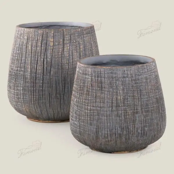 Large Resin Wood Grain Planting Pot with Golden Texture - Durable Outdoor Planter Made by Polyresins