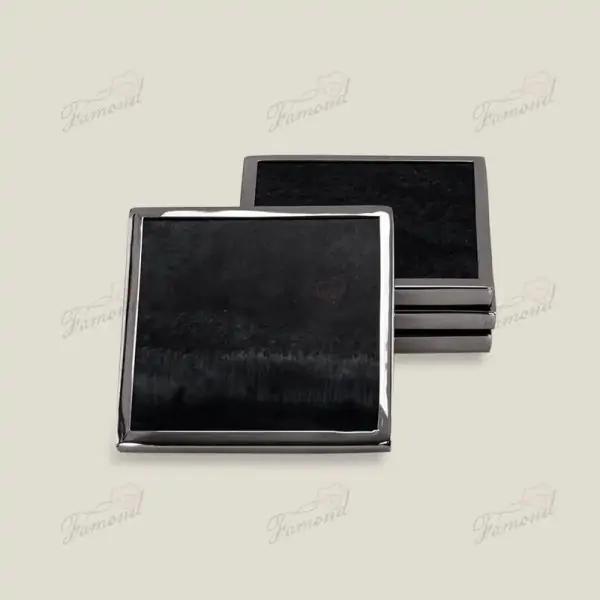 Silver Stainless Steel Framed Black Marble Coaster for Dinning Table Resin Kitchenware Crafts-Famond R&D Factory