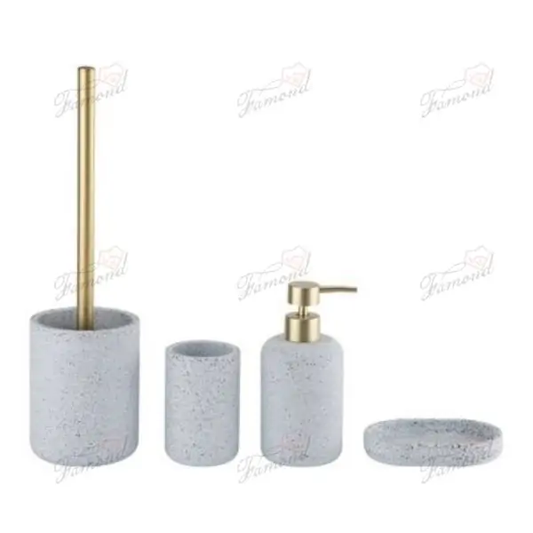 Stylish Polished Concrete Bathroom 4-Piece Set - Cylindrical Design in Multiple Colors - Premium Bath Accessories-Famond R&D Factory