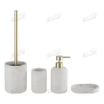 Stylish Polished Concrete Bathroom 4-Piece Set - Cylindrical Design in Multiple Colors - Premium Bath Accessories-Famond R&D Factory