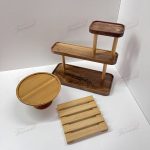 Chinese Bamboo Factory Three-Tier Wooden Cosmetic Organizer & Coffee Table Decor Tray Set