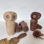 Handcrafted Wooden Owl Magnet Ornament - High-Quality Two-Piece Decorative Figurine