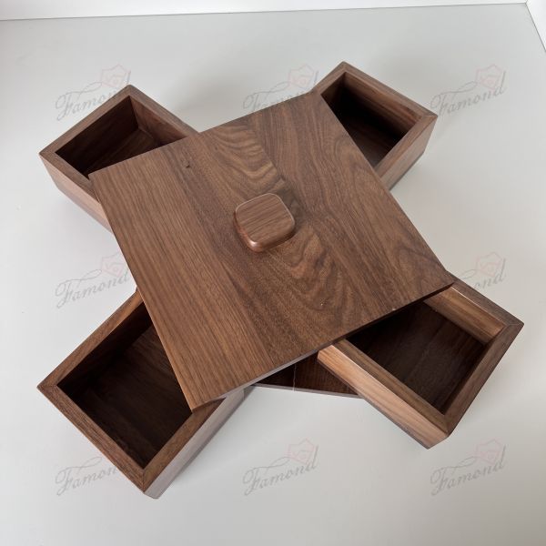 Handcrafted Walnut Swivel Trinket Box for Make-up Organization Elegant Candy Storage for Living Room