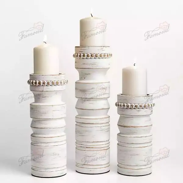 Elegant White Hand-Painted Solid Wood Candle Holders - Set of Three Sizes