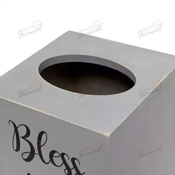 'Bless You'  Resin Wood Elegant Gray Square Tissue Box with